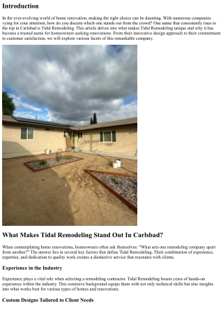 What Makes Tidal Remodeling Stand Out In Carlsbad?