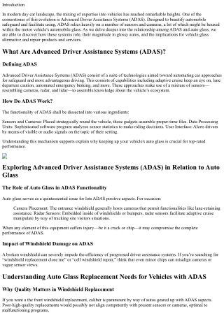 Exploring Advanced Driver Assistance Systems (ADAS) in Relation to Auto Glass