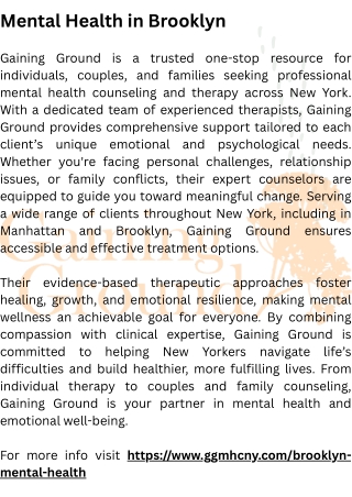 Mental Counseling Brooklyn