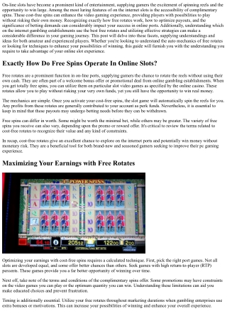 Free Spins  Online Slots -  Releasing the  Keys to Winning  Massive