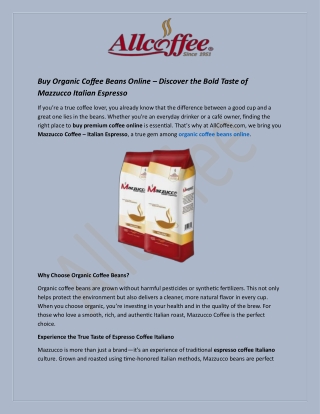 Buy Organic Coffee Beans Online  Discover the Bold Taste of Mazzucco Italian Espresso