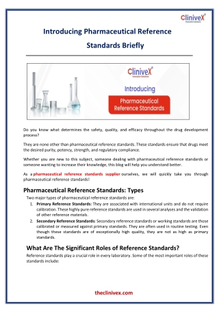 Introducing Pharmaceutical Reference Standards Briefly