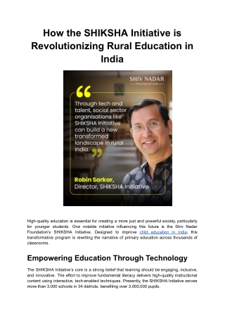 How the SHIKSHA Initiative is Revolutionizing Rural Education in India