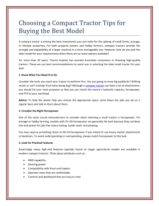 Choosing a Compact Tractor Tips for Buying the Best Model