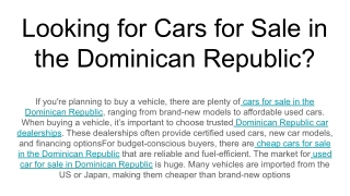 Looking for Cars for Sale in the Dominican Republic_