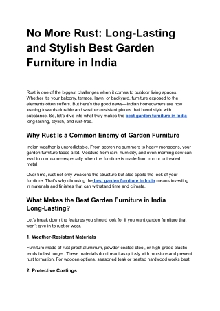 No More Rust: Long-Lasting and Stylish Best Garden Furniture in India