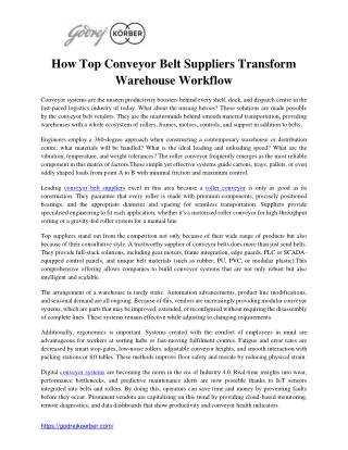 How Top Conveyor Belt Suppliers Transform Warehouse Workflow