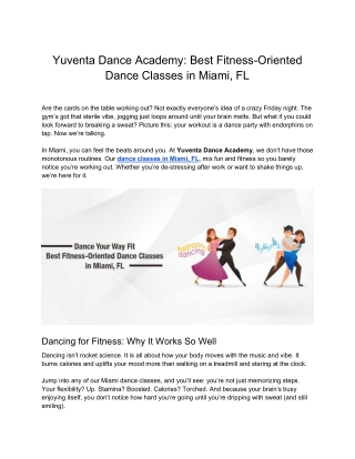 Best Fitness-Oriented Dance Classes in Miami FL
