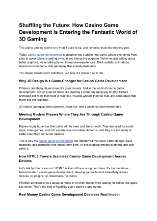Shuffling the Future How Casino Game Development Is Entering the Fantastic World of 3D Gaming