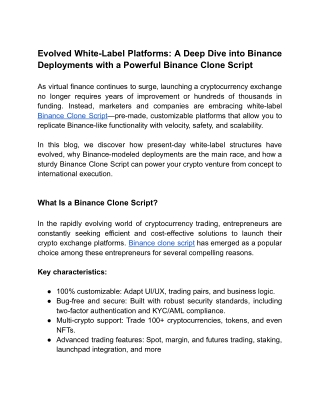Evolved White-Label Platforms_ A Deep Dive into Binance Deployments with a Powerful Binance Clone Script