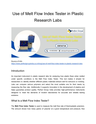 Use of Melt Flow Index Tester in Plastic Research Labs