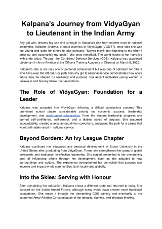 Kalpana’s Journey from VidyaGyan to Lieutenant in the Indian Army