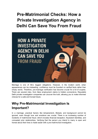 Pre-Matrimonial Checks How a Private Investigation Agency in Delhi Can Save You From Fraud