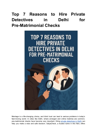 Top 7 Reasons to Hire Private Detectives in Delhi for Pre-Matrimonial Checks