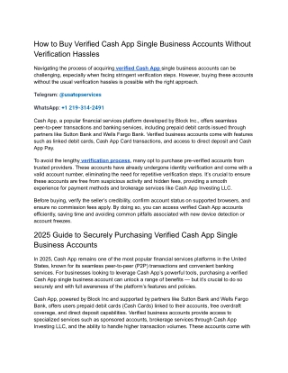 How to Buy Verified Cash App Single Business Accounts Without Verification Hassles