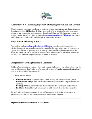 Oklahoma’s Go-To Roofing Experts
