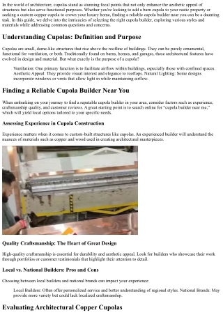 Finding a Reliable Cupola Builder Near You