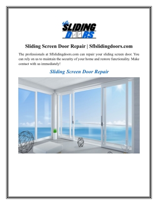 Sliding Screen Door Repair Sflslidingdoors.com