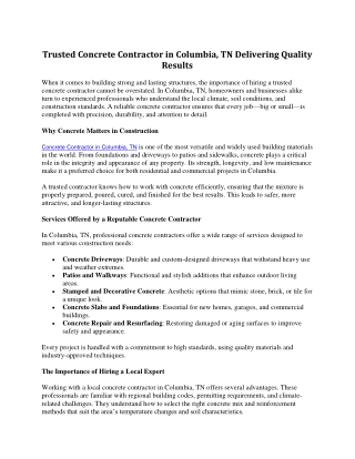 Concrete Contractor in Columbia, TN