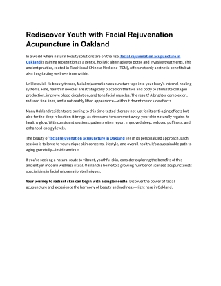 Rediscover Youth with Facial Rejuvenation Acupuncture in Oakland