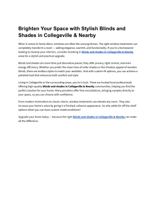 Brighten Your Space with Stylish Blinds and Shades in Collegeville & Nearby