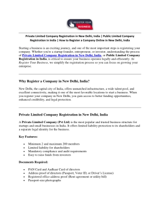 Private Limited Company Registration in New Delhi