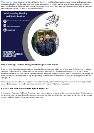 KCs Plumbing, Coquitlams Favored Plumbing Company