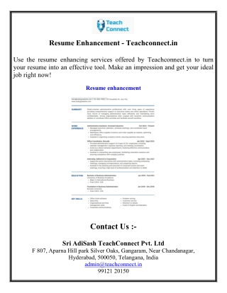 Resume Enhancement - Teachconnect.in