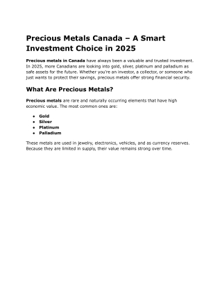 How to Buy Precious Metals in Canada Safely and Smartly