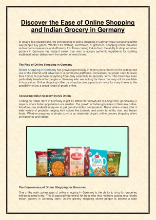 Discover the Ease of Online Shopping and Indian Grocery in Germany