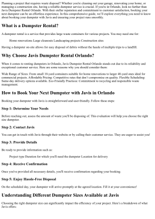 How to Book Your Next Dumpster with Javis in Orlando