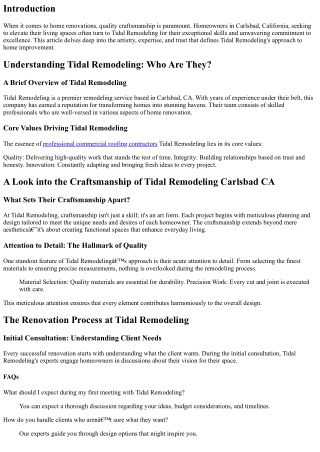 A Look into the Craftsmanship of Tidal Remodeling Carlsbad CA