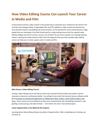 How Video Editing Course Can Launch Your Career in Media and Film