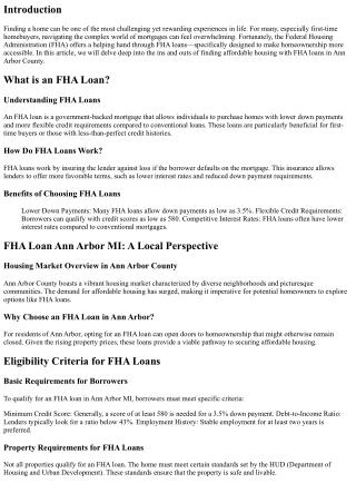 Finding Affordable Housing with FHA Loans in Ann Arbor County