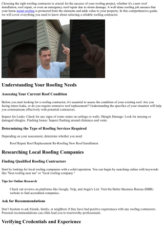 How to Choose the Right Roofing Contractor for Your Project