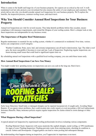 Why You Should Consider Annual Roof Inspections for Your Business Property