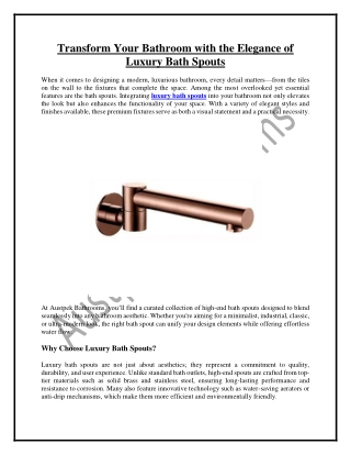 Transform Your Bathroom with the Elegance of Luxury Bath Spouts