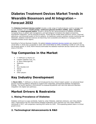 Diabetes Treatment Devices Market Outlook 2032: Innovations in Insulin Delivery