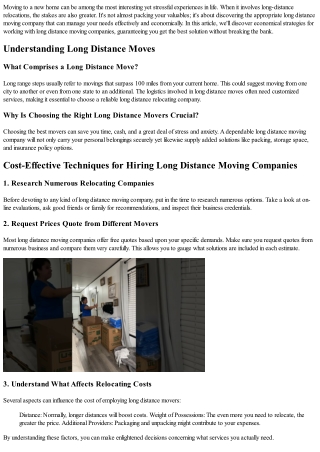 Cost-Effective Techniques for Employing Long Distance Moving Companies