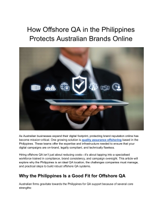 How Offshore QA in the Philippines Protects Australian Brands Online