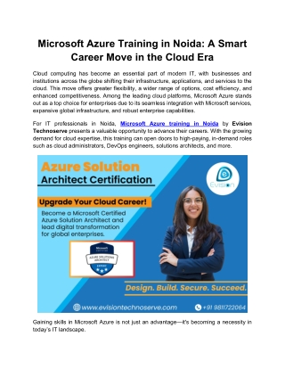 Microsoft Azure Training in Noida: A Smart Career Move in the Cloud Era