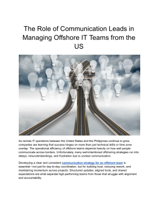 The Role of Communication Leads in Managing Offshore IT Teams from the US