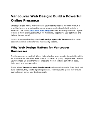 Vancouver Web Design: Affordable, Custom, and SEO-Friendly Solutions