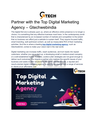 Partner with the Top Digital Marketing Agency – Gtechwebindia