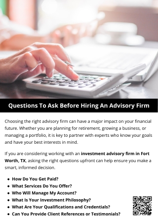 Questions To Ask Before Hiring An Advisory Firm