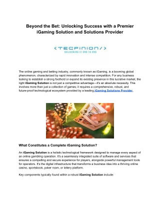 Beyond the Bet_ Unlocking Success with a Premier iGaming Solution and Solutions Provider