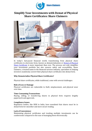 Simplify Your Investments with Demat of Physical Share Certificates Share Claimers