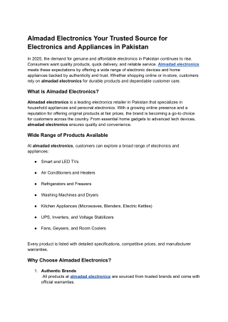 Almadad Electronics Your Trusted Source for Electronics and Appliances in Pakistan