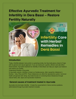 Effective Ayurvedic Treatment for Infertility in Dera Bassi | Natural Healing fo
