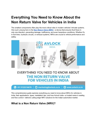 Everything You Need to Know About the Non Return Valve for Vehicles in India